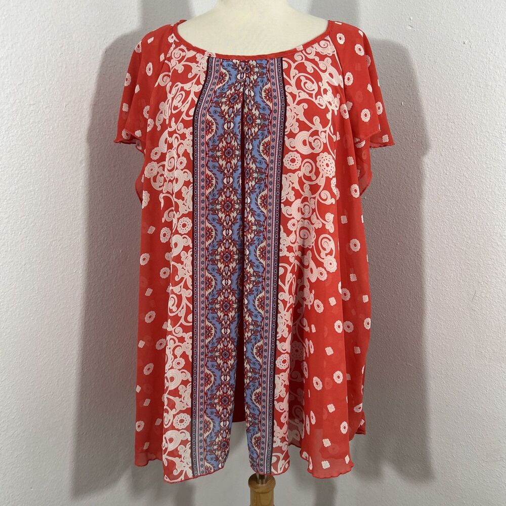 Cato‎ Blouse Womens 18/20 Floral Flutter Short Sleeve Artsy Flowy
